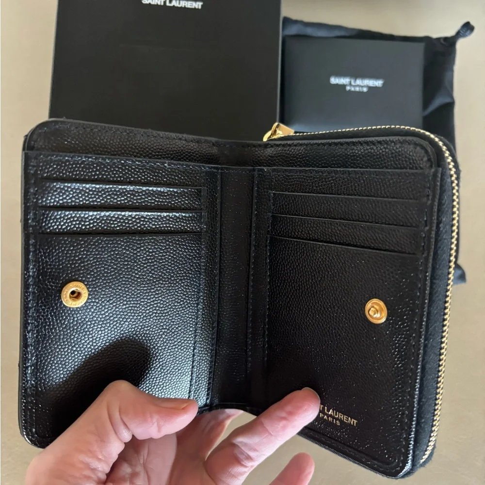 Saint Laurent Quilted Leather Zip Wallet - Black with Gold Logo - Picture 5 of 7